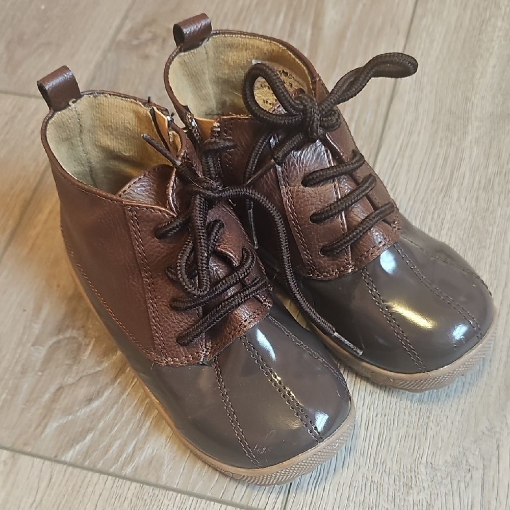 Kids Brown Leather Lace-Up Ankle Boots